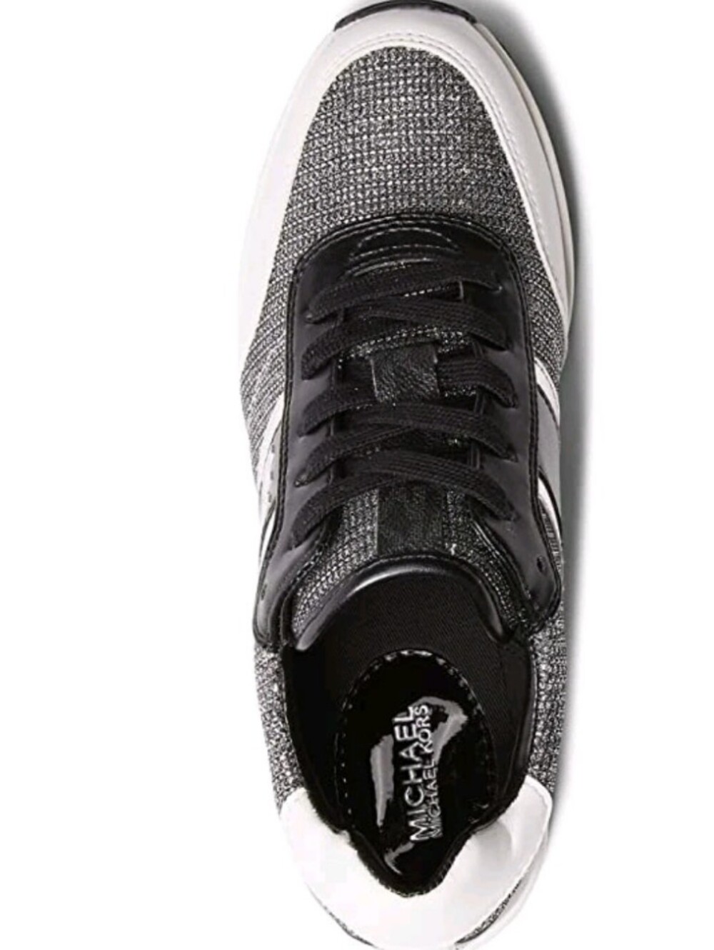Michael Kors Black White & Silver Wedge Logo Sneaker - Picture 9 of 11